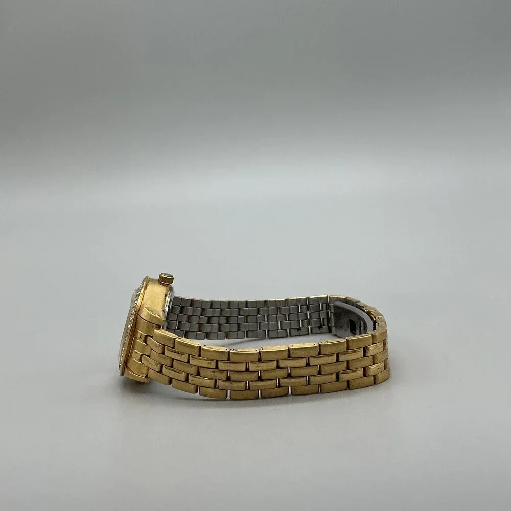 Waltham Womens Watch 24mm Gold Tone Bracelet Crystal Bezel Date New Battery 7.5